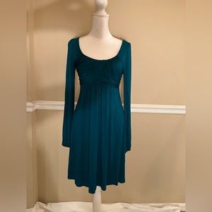 Soprano ~ long sleeve, empire waist, soft jersey dress. Teal color. Size M.
